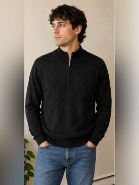 Ashworth Merino Wool Quarter Zip Sweater Men’s Medium Black Golf Pullover